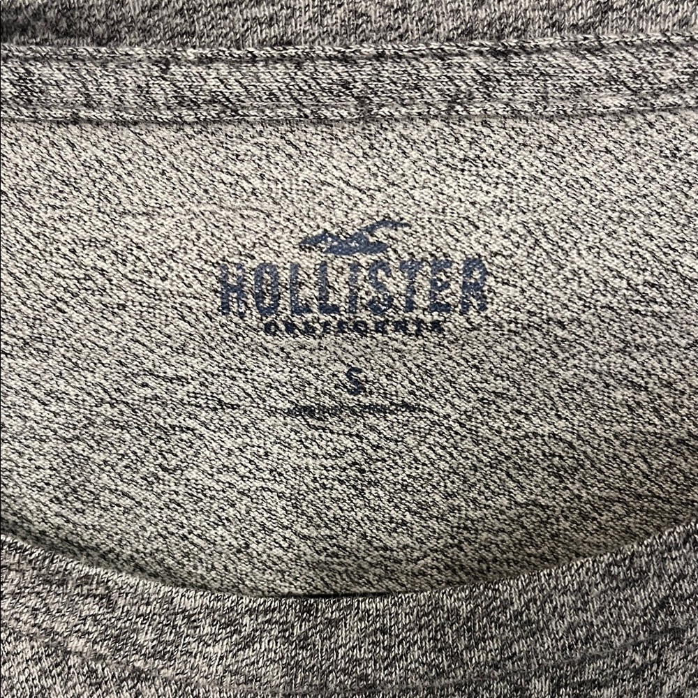 Hollister Charcoal Long Sleeve Tee with Checker Sleeves - Picture 2 of 4